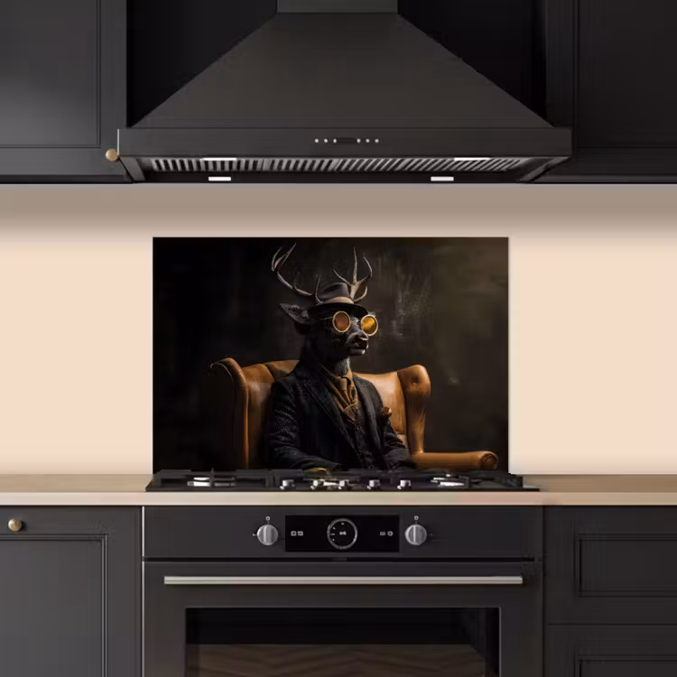 Kitchen splashback for hob - Deer - Sunglasses - Black - Suit — 5