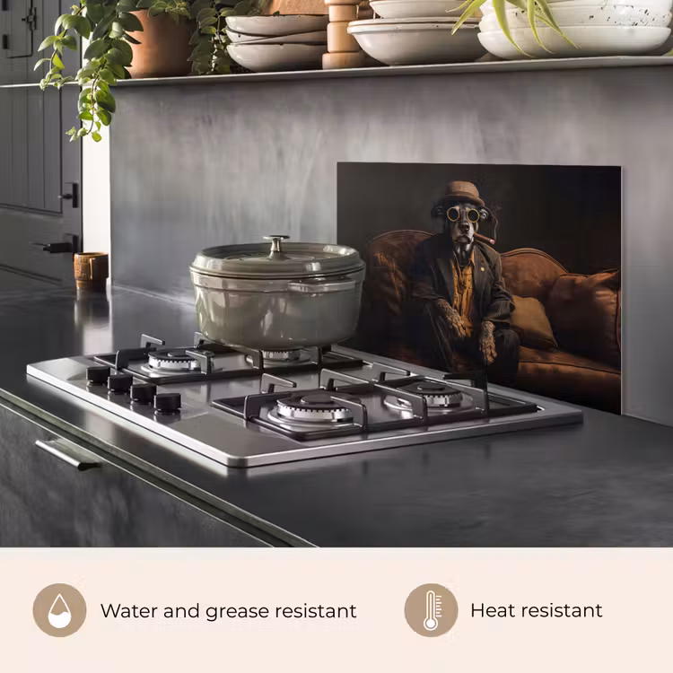 Kitchen splashback for hob - Dog - Cigar - Hat - Suit — 2