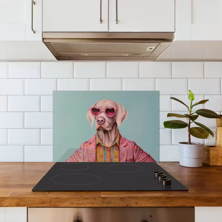 Kitchen splashback for hob - Dog - Shirt - Flowers - Glasses — 3