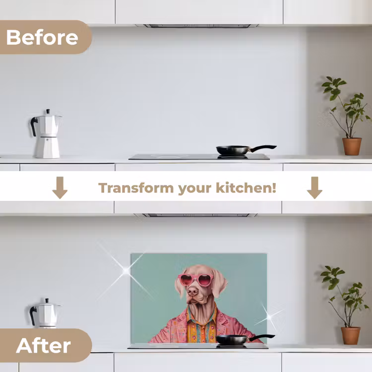 Kitchen splashback for hob - Dog - Shirt - Flowers - Glasses — 7