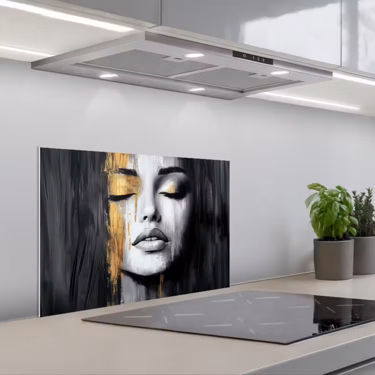 Kitchen splashback for hob - Face - Woman - Brush strokes - Abstract — 1