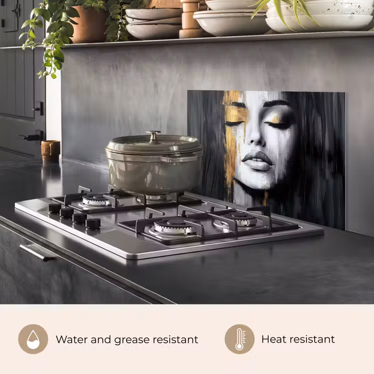 Kitchen splashback for hob - Face - Woman - Brush strokes - Abstract — 2