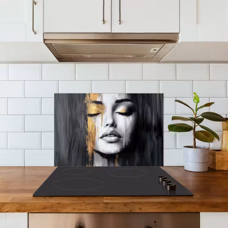 Kitchen splashback for hob - Face - Woman - Brush strokes - Abstract — 3