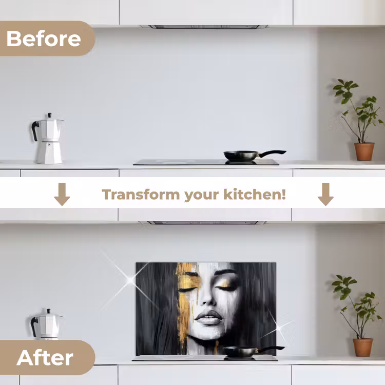 Kitchen splashback for hob - Face - Woman - Brush strokes - Abstract — 7