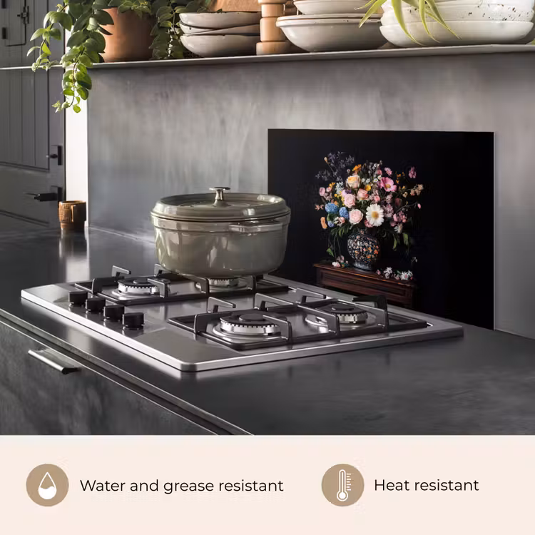Kitchen splashback for hob - Flower vase - Wood - Flowers - Bouquet — 2
