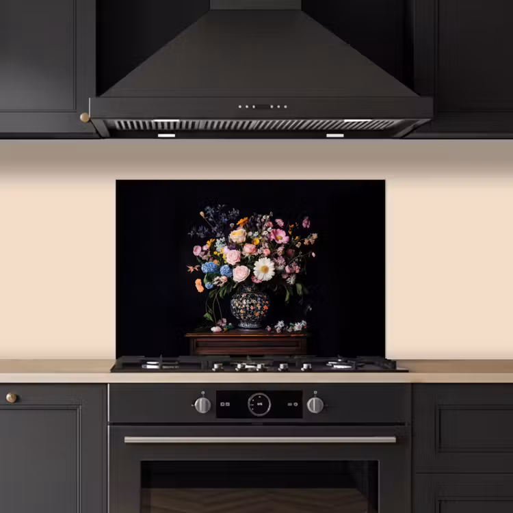 Kitchen splashback for hob - Flower vase - Wood - Flowers - Bouquet — 5