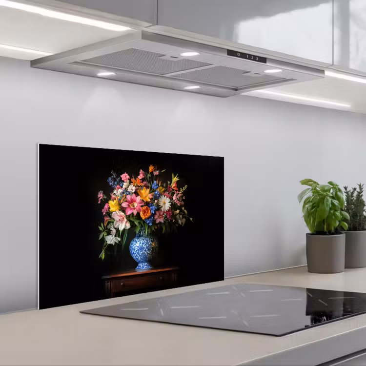 Kitchen splashback for hob - Color - Vase - Flowers - Bouquet — 1