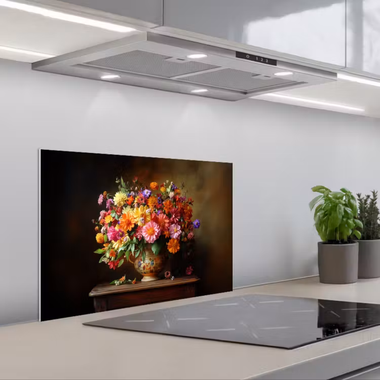 Kitchen splashback for hob - Colors - Bouquet - Vase - Wood — 1