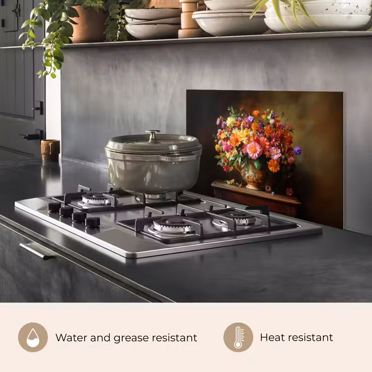 Kitchen splashback for hob - Colors - Bouquet - Vase - Wood — 2