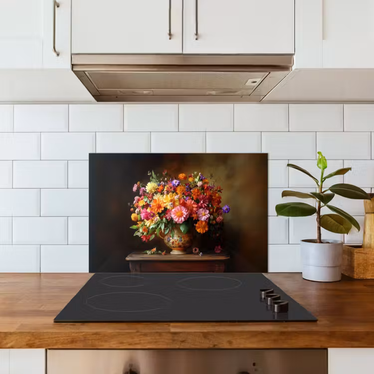 Kitchen splashback for hob - Colors - Bouquet - Vase - Wood — 3