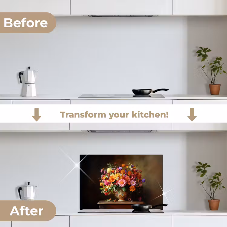 Kitchen splashback for hob - Colors - Bouquet - Vase - Wood — 7