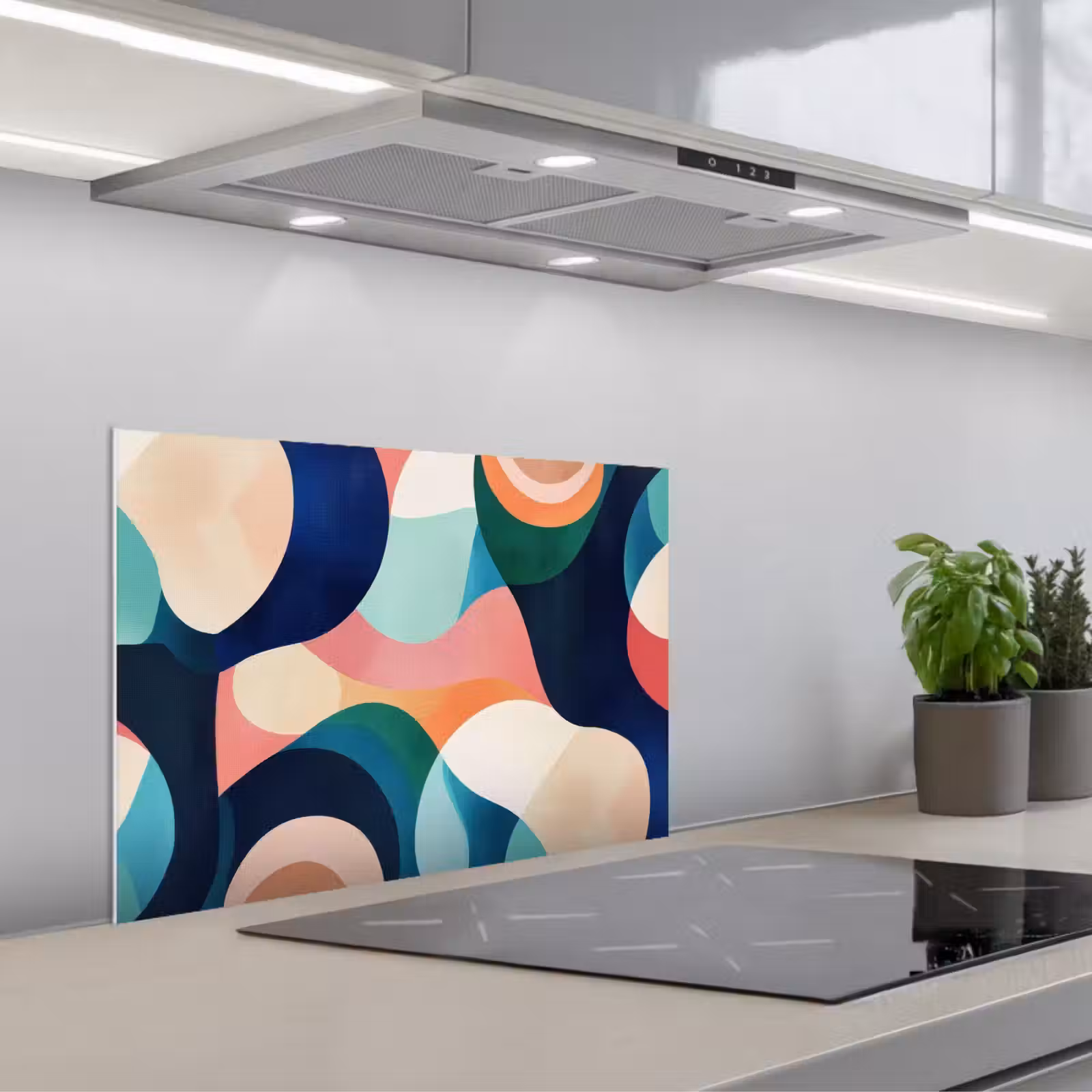 Kitchen splashback for hob - Abstract - Blue - Pink — 1
