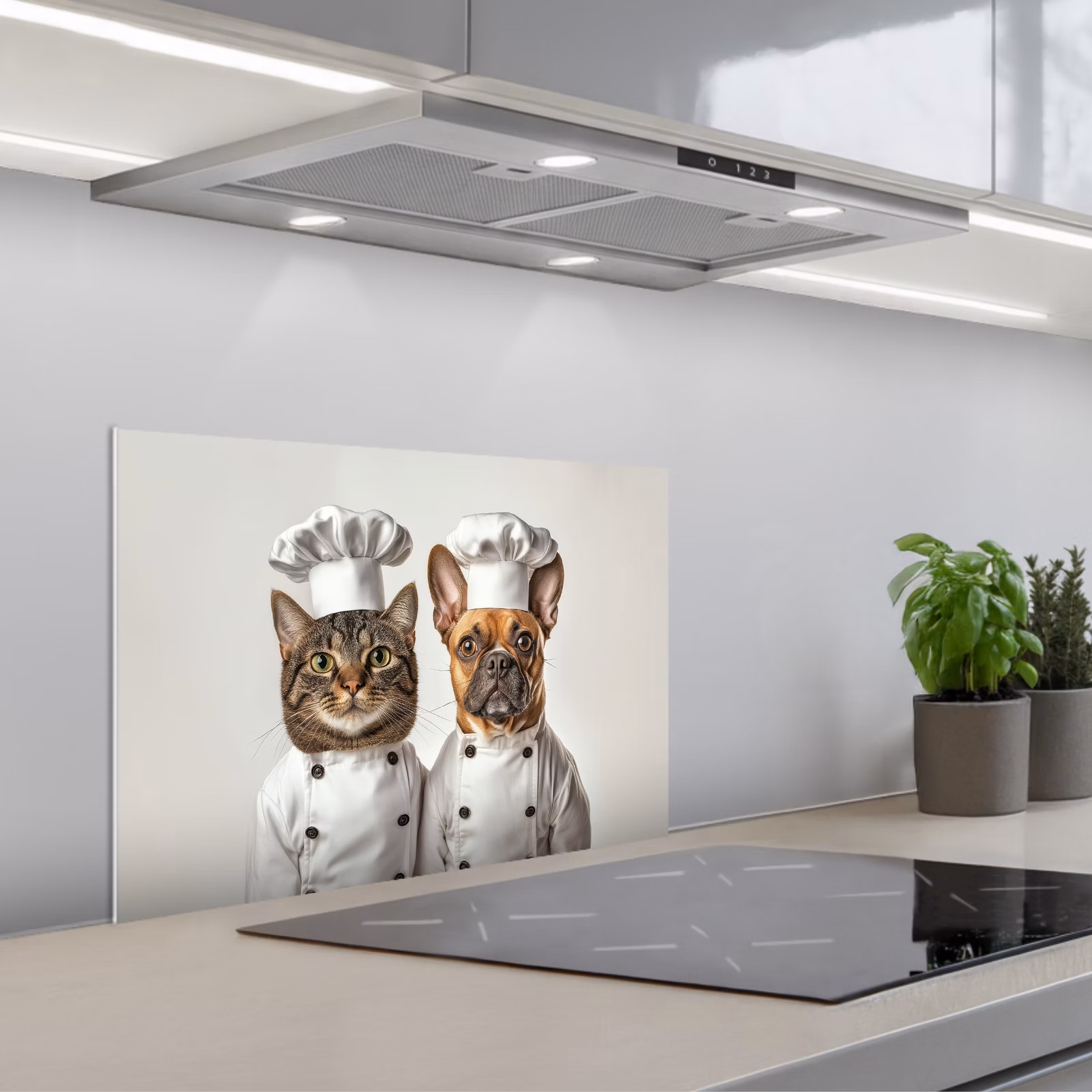 Kitchen splashback for hob - Cat - Dog - Cook clothing — 1