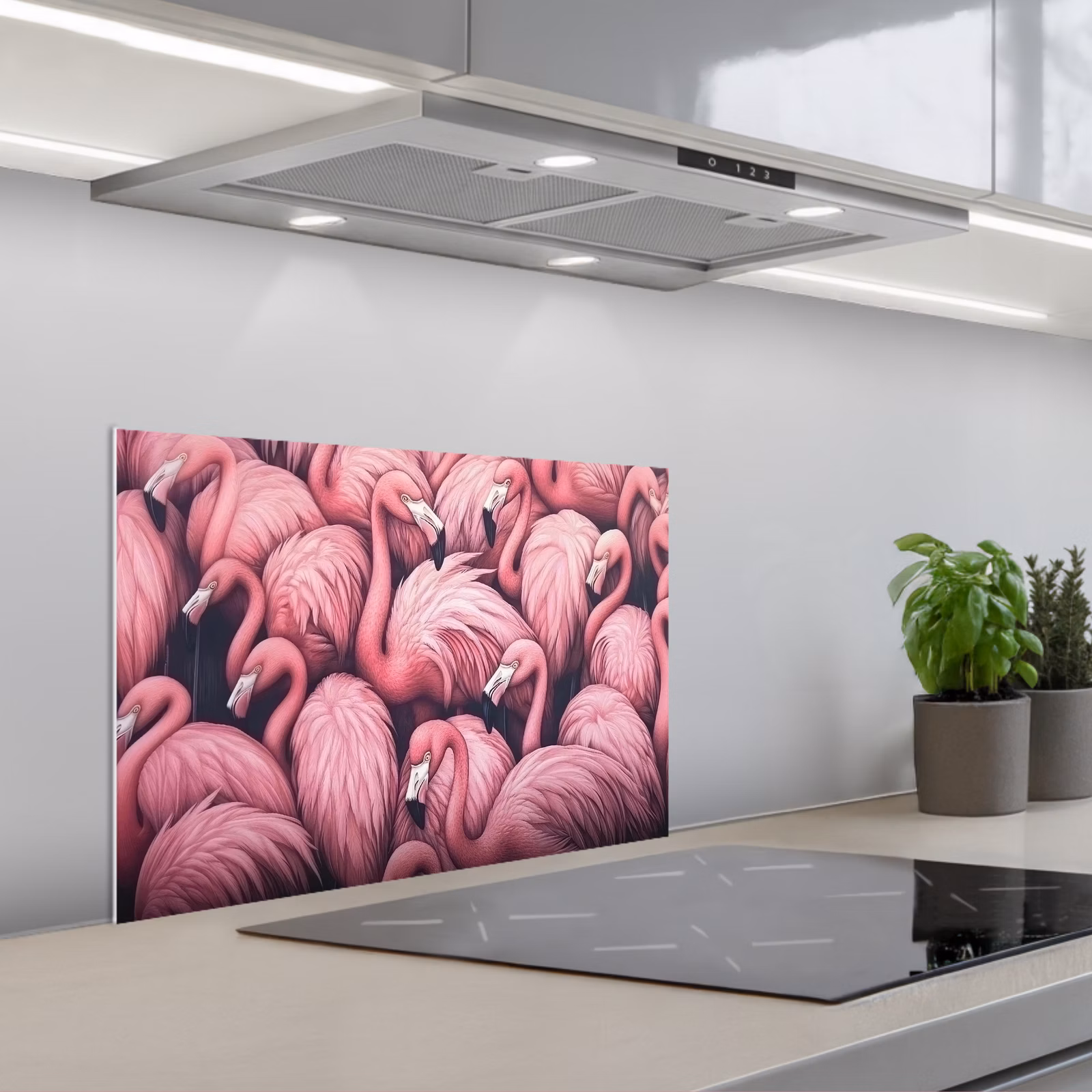 Kitchen splashback for hob - Flamingo - Pink - Animals — 1