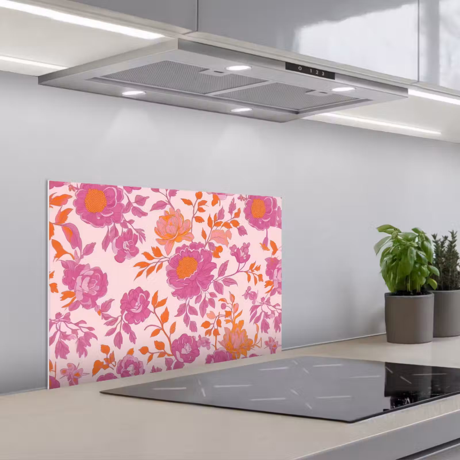 Kitchen splashback for hob - Floral pattern - Pink - Orange - Flowers — 1