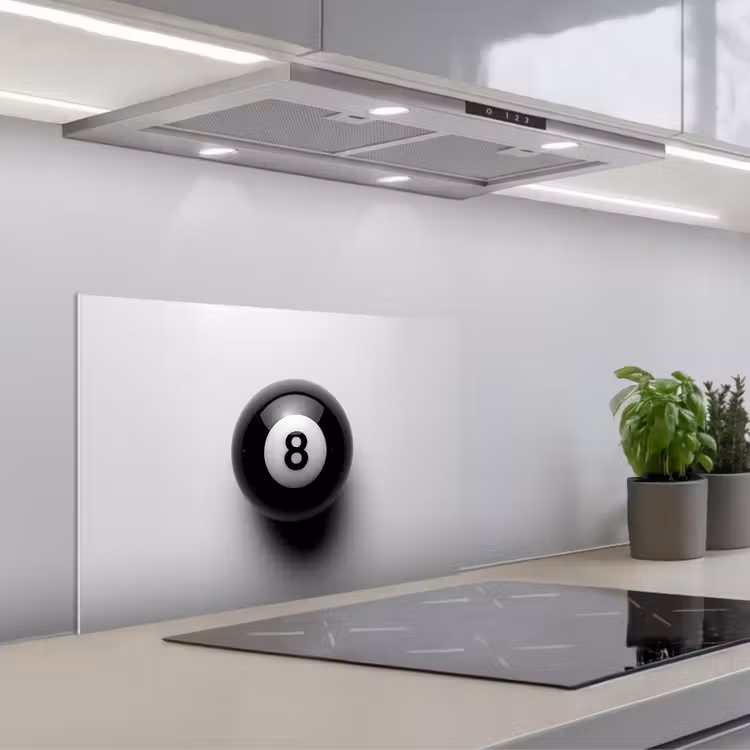 Kitchen splashback for hob - Billiard ball - Number - Eight - White — 1