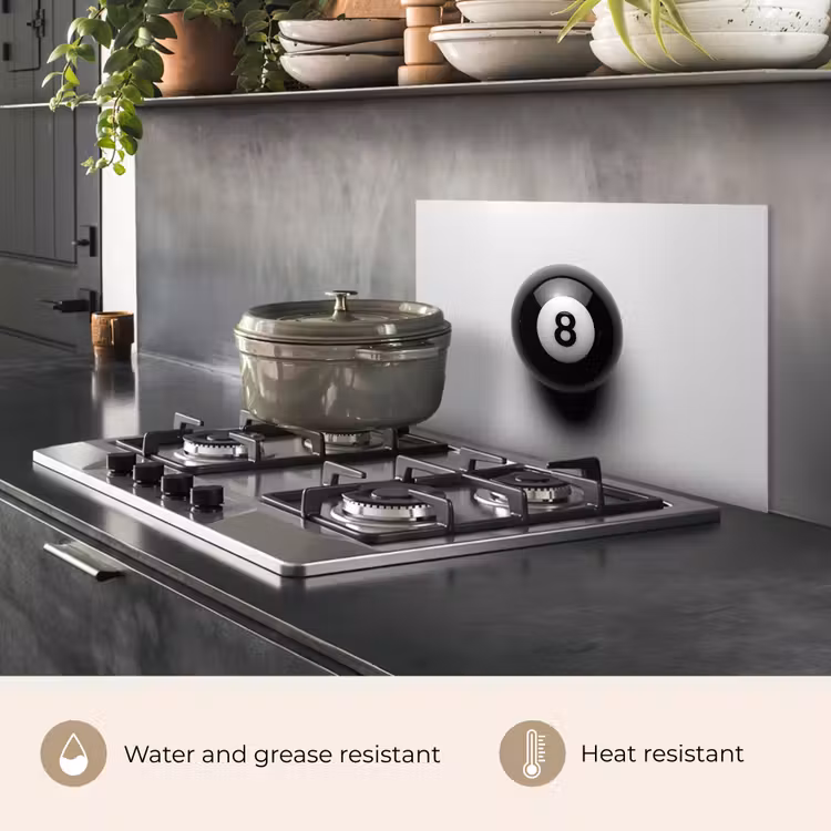 Kitchen splashback for hob - Billiard ball - Number - Eight - White — 2