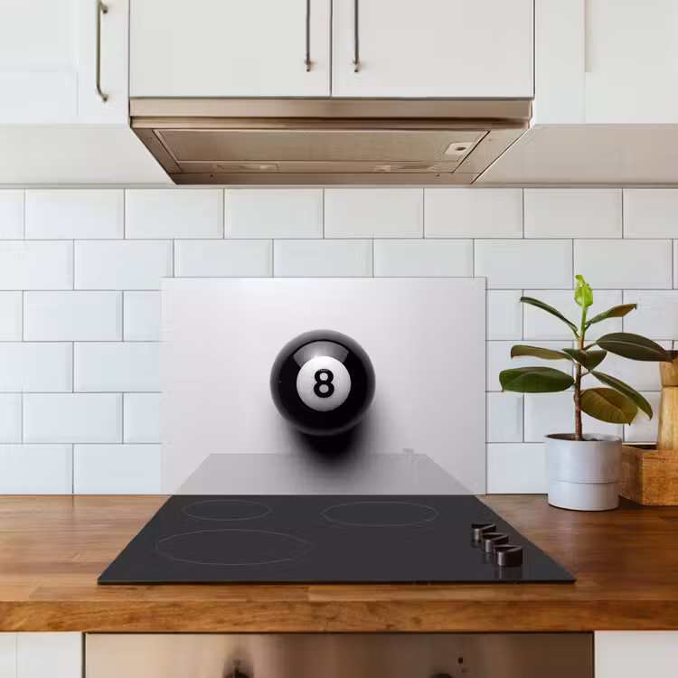 Kitchen splashback for hob - Billiard ball - Number - Eight - White — 3