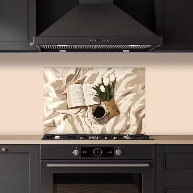 Kitchen splashback for hob - Book - Illustration - Tulips - Coffee — 5