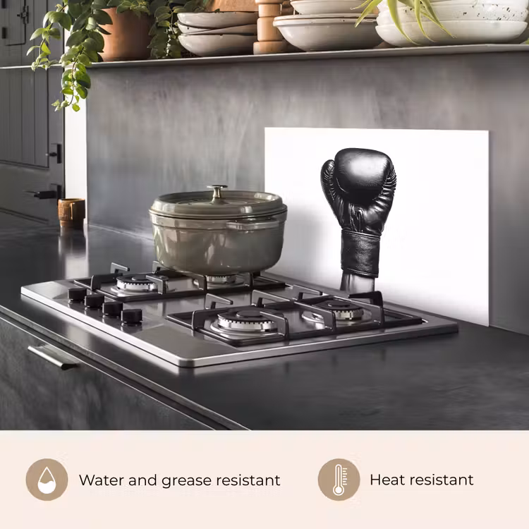 Kitchen splashback for hob - Boxing glove - Black - Hand — 2
