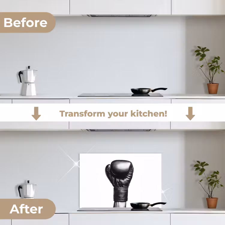 Kitchen splashback for hob - Boxing glove - Black - Hand — 7