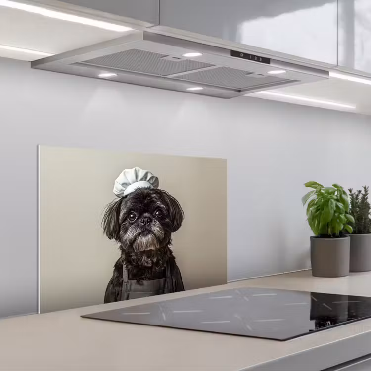 Kitchen splashback for hob - Chef's Clothing - Black - Dog — 1