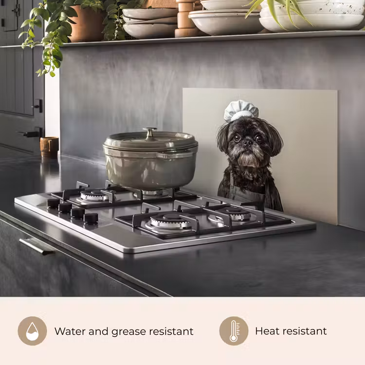 Kitchen splashback for hob - Chef's Clothing - Black - Dog — 2