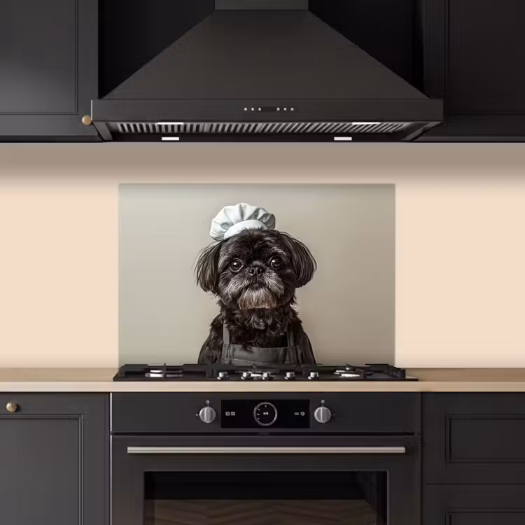 Kitchen splashback for hob - Chef's Clothing - Black - Dog — 5