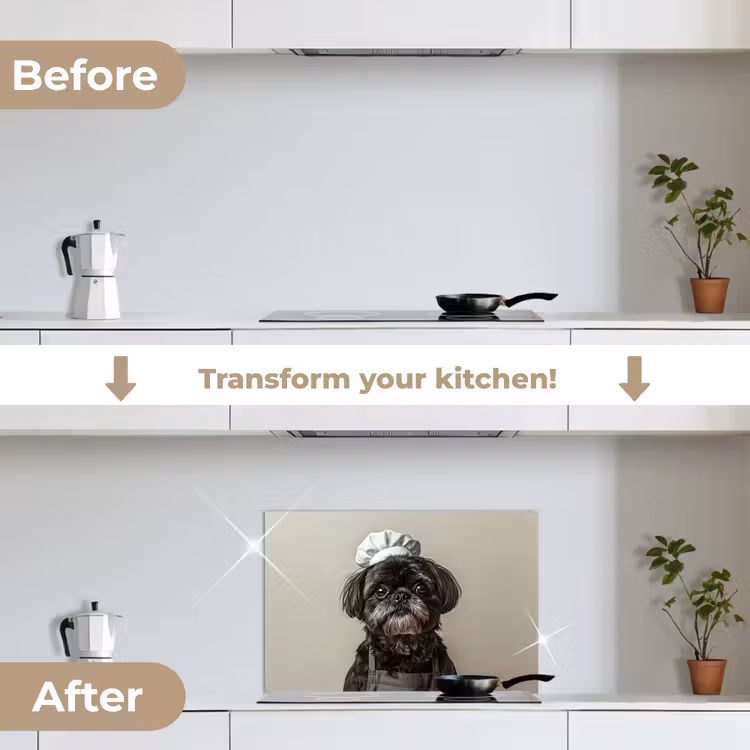 Kitchen splashback for hob - Chef's Clothing - Black - Dog — 7