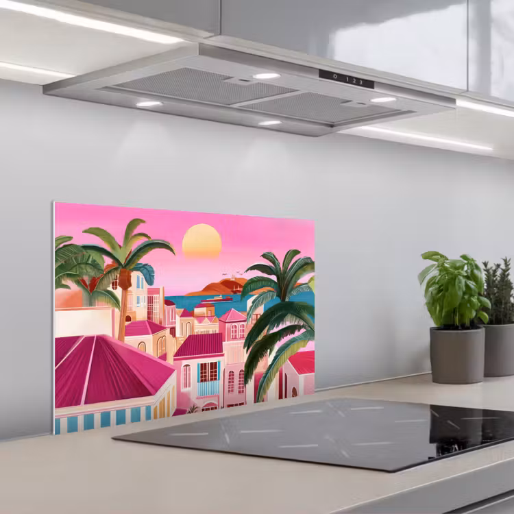 Kitchen splashback for hob - City - Pink - Palm trees — 1