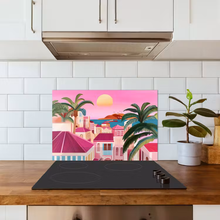 Kitchen splashback for hob - City - Pink - Palm trees — 3