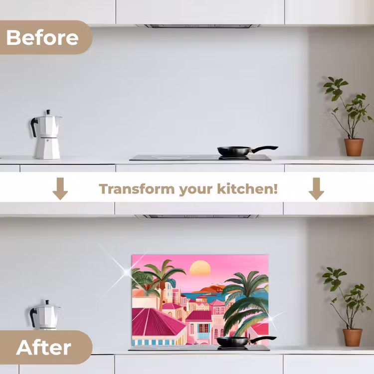 Kitchen splashback for hob - City - Pink - Palm trees — 7