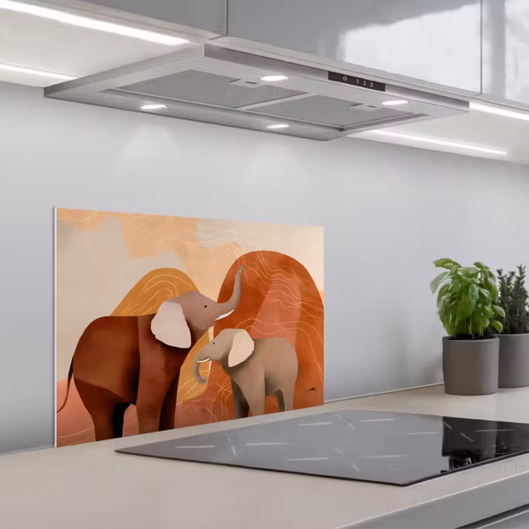 Kitchen splashback for hob - Elephants - Orange - Abstract — 1