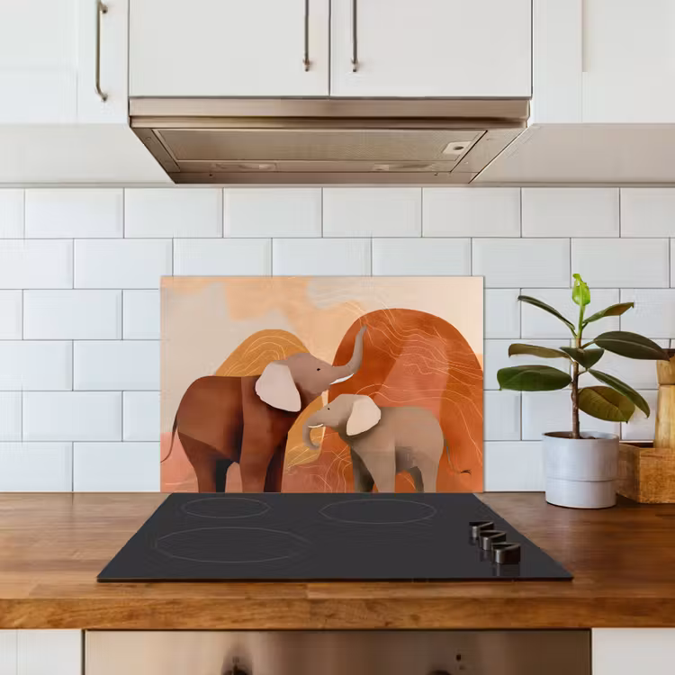 Kitchen splashback for hob - Elephants - Orange - Abstract — 3