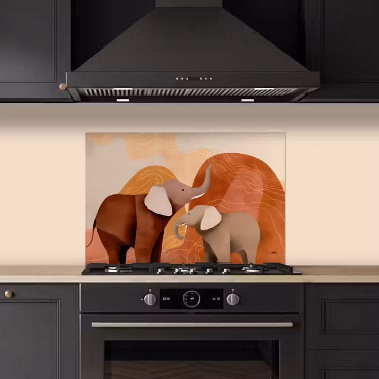 Kitchen splashback for hob - Elephants - Orange - Abstract — 5
