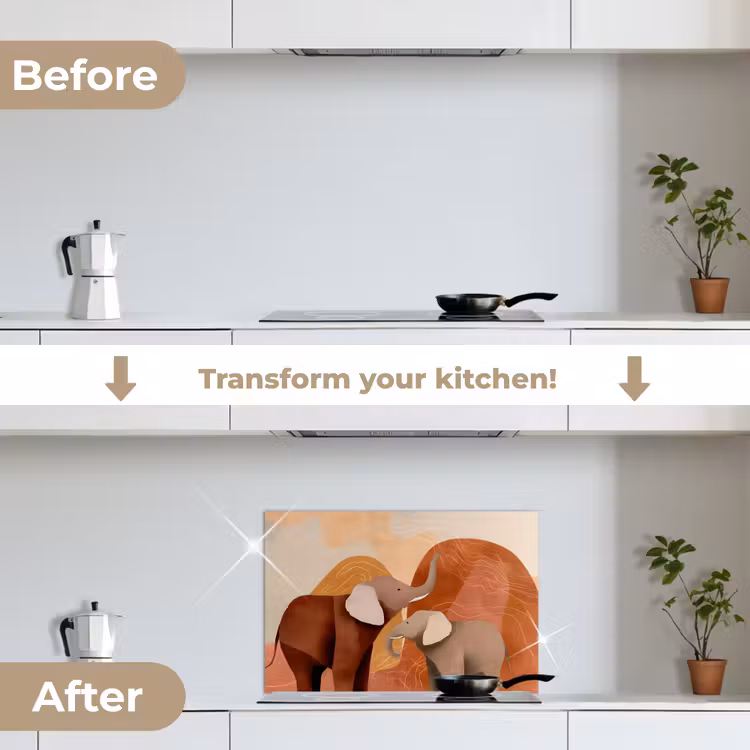 Kitchen splashback for hob - Elephants - Orange - Abstract — 7