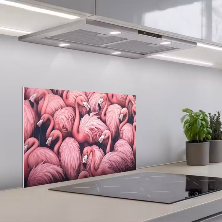 Kitchen splashback for hob - Flamingo - Pink - Animals — 1