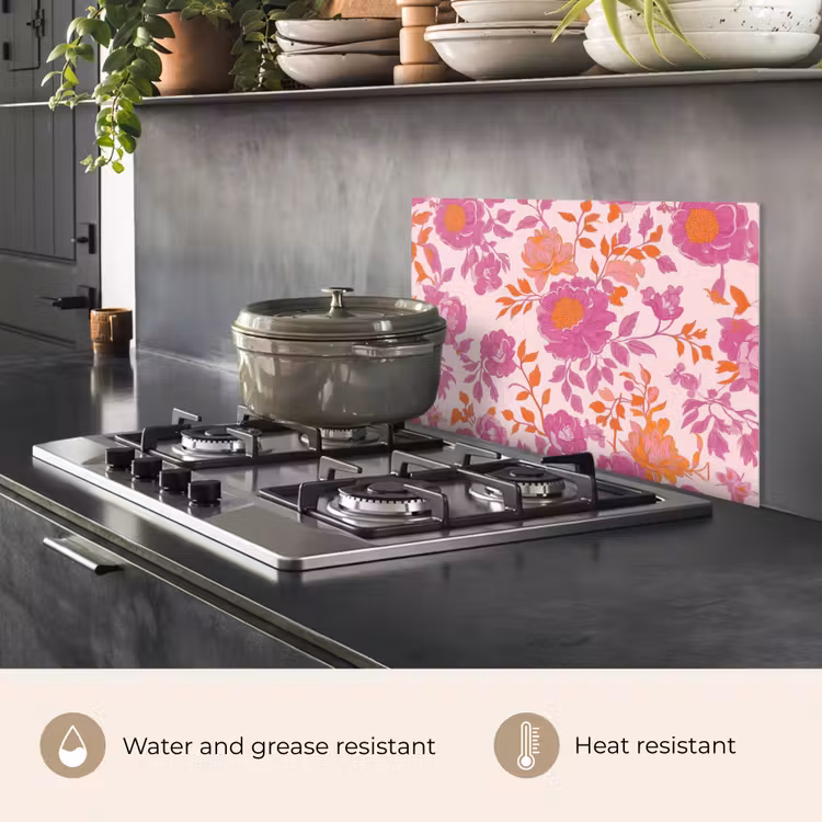 Kitchen splashback for hob - Floral pattern - Pink - Orange - Flowers — 2
