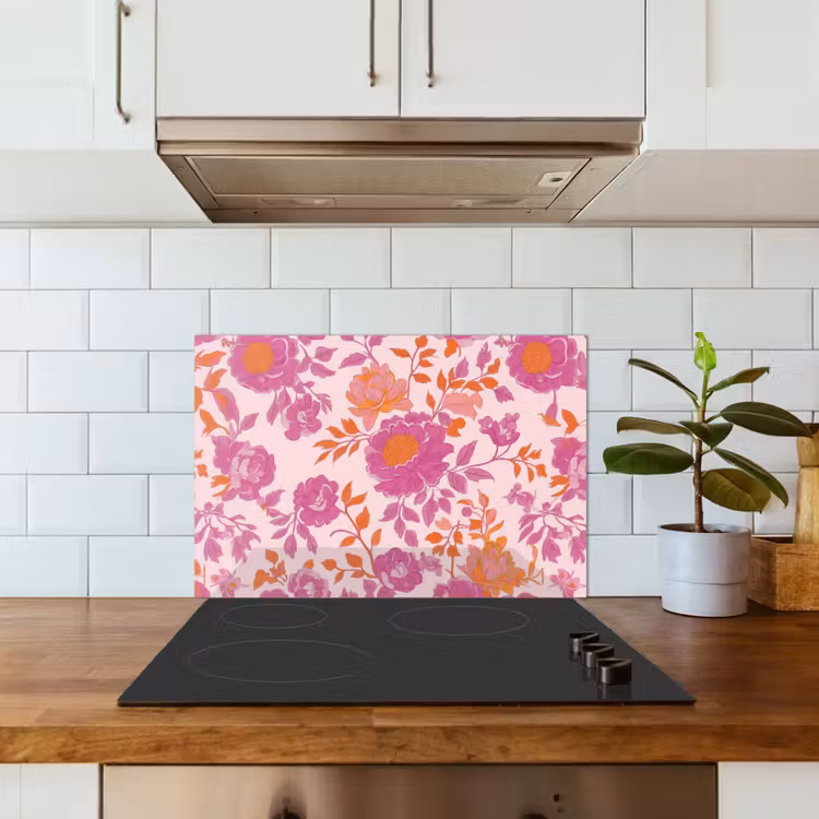 Kitchen splashback for hob - Floral pattern - Pink - Orange - Flowers — 3