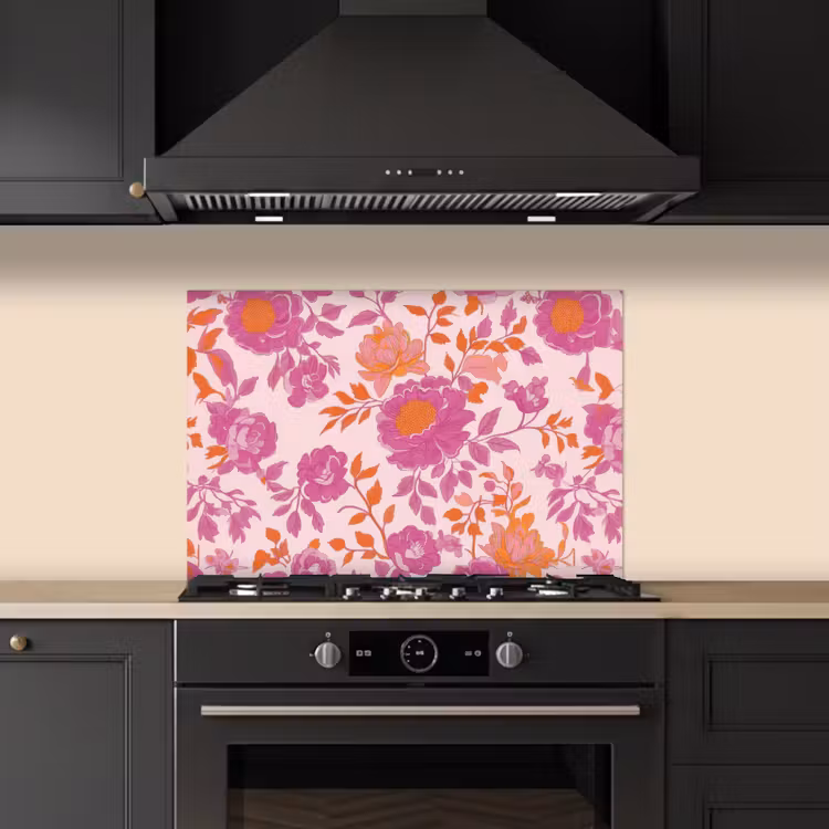 Kitchen splashback for hob - Floral pattern - Pink - Orange - Flowers — 5