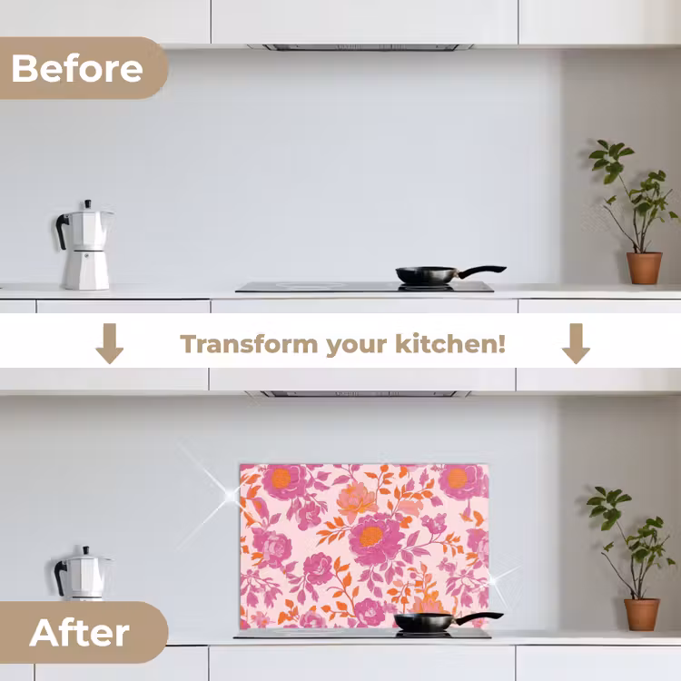 Kitchen splashback for hob - Floral pattern - Pink - Orange - Flowers — 7