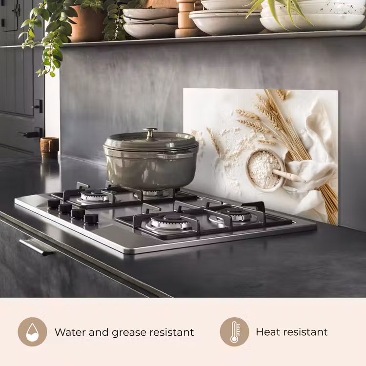 Kitchen splashback for hob - Flower - Wood - Wheat — 2