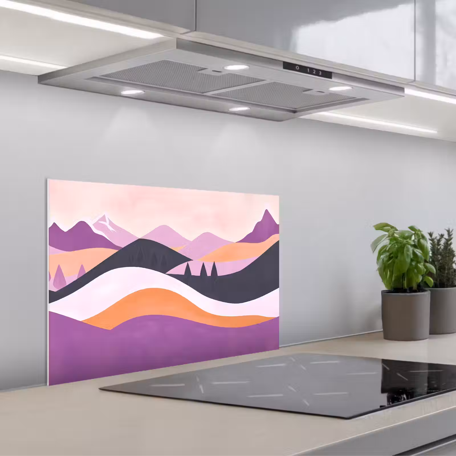 Kitchen splashback for hob - Abstract - Hills - Trees - Green — 1