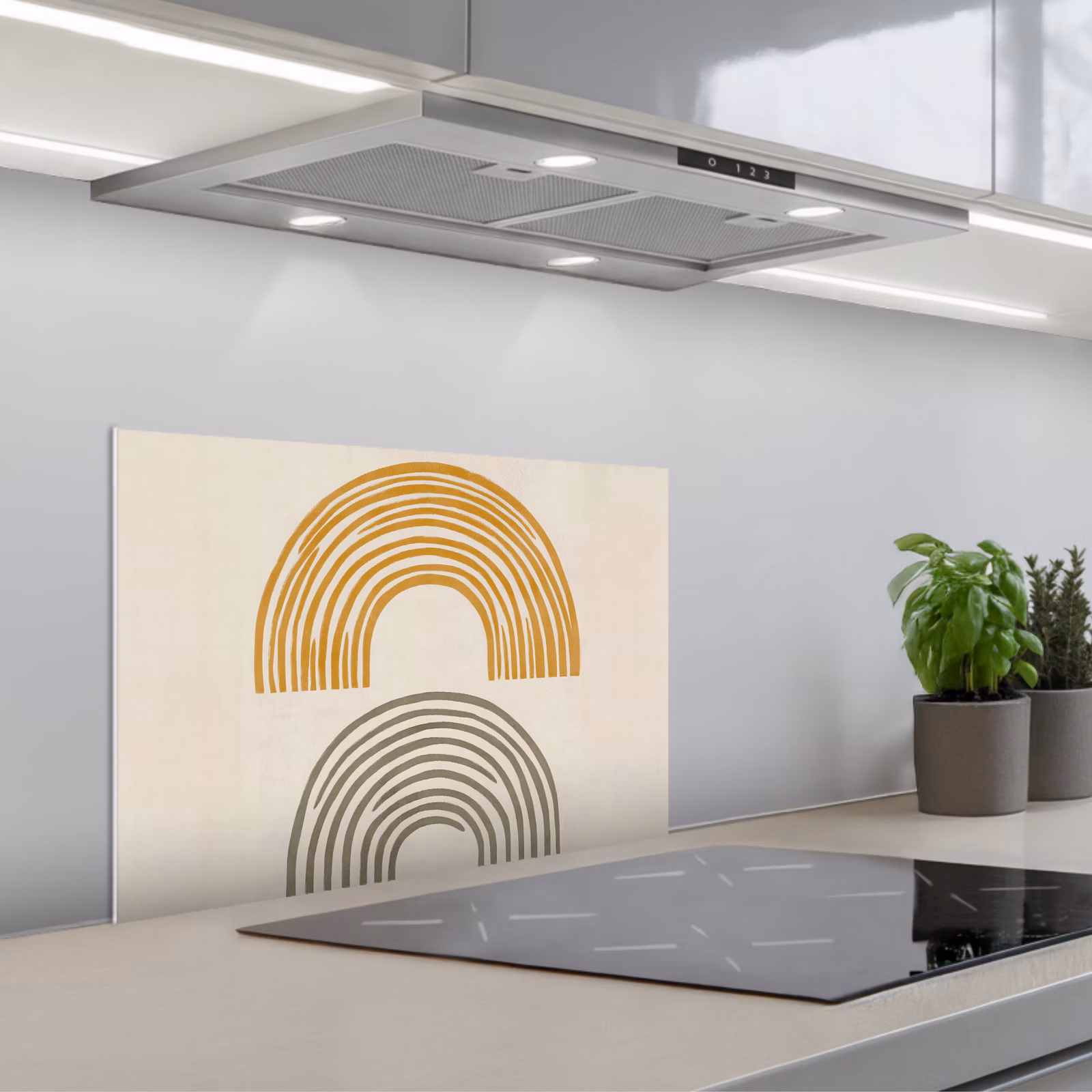 Kitchen splashback for hob - Arches - Lines - Orange - Minimalist — 1