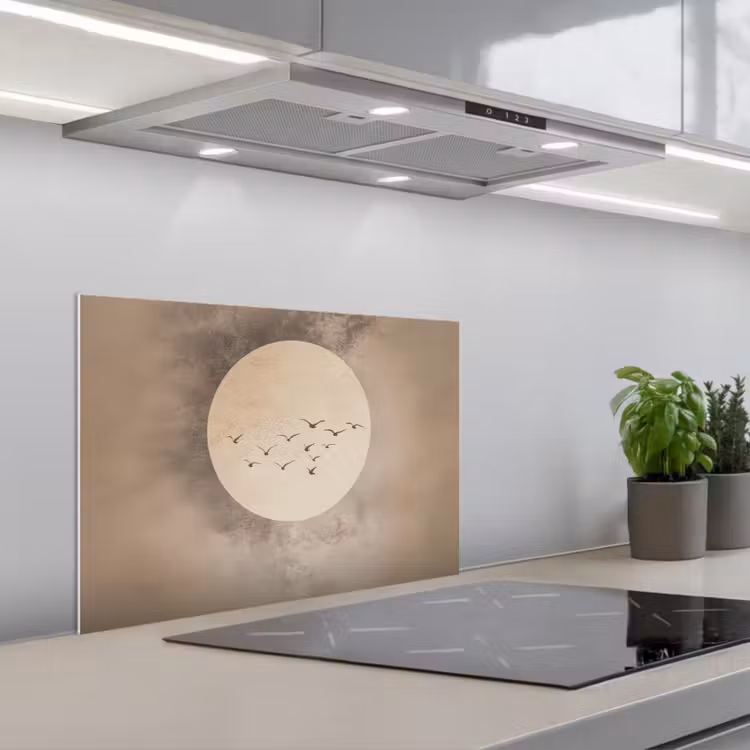 Kitchen splashback for hob - Bird - Beige - Japandi — 1