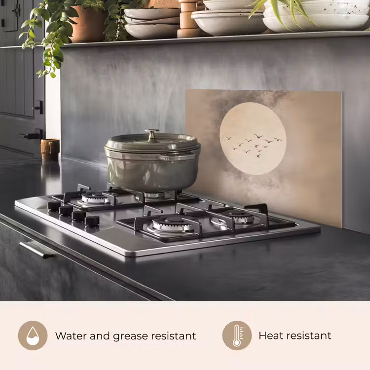 Kitchen splashback for hob - Bird - Beige - Japandi — 2