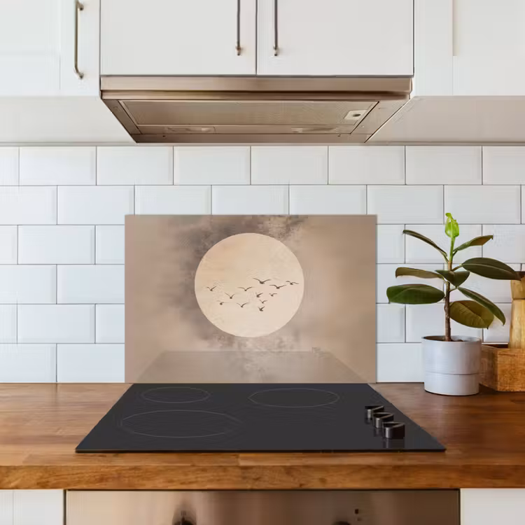 Kitchen splashback for hob - Bird - Beige - Japandi — 3