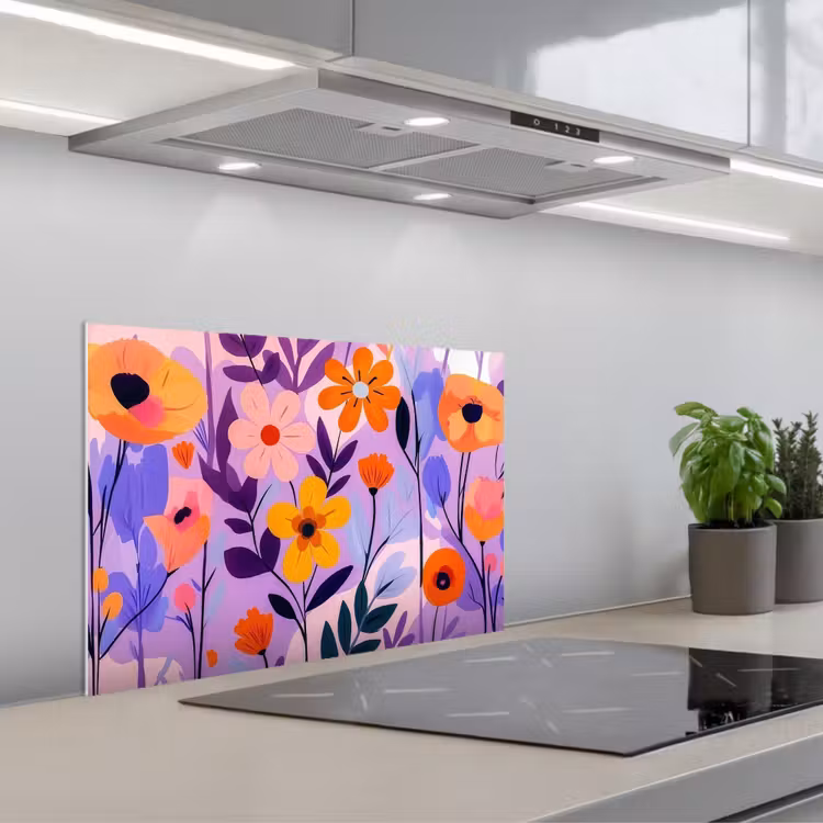 Kitchen splashback for hob - Flowers - Colorful - Leaves — 1