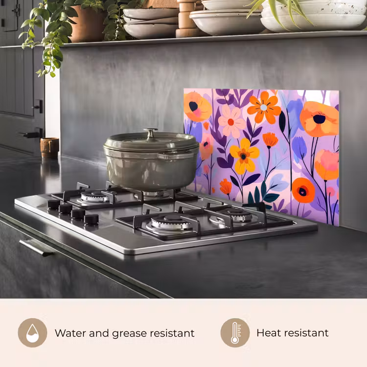 Kitchen splashback for hob - Flowers - Colorful - Leaves — 2