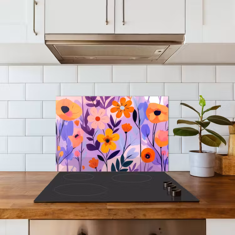 Kitchen splashback for hob - Flowers - Colorful - Leaves — 3